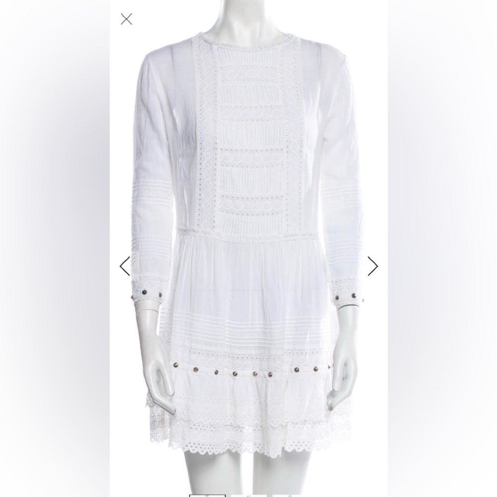R13 White Embroidered Dress with Studded Accents